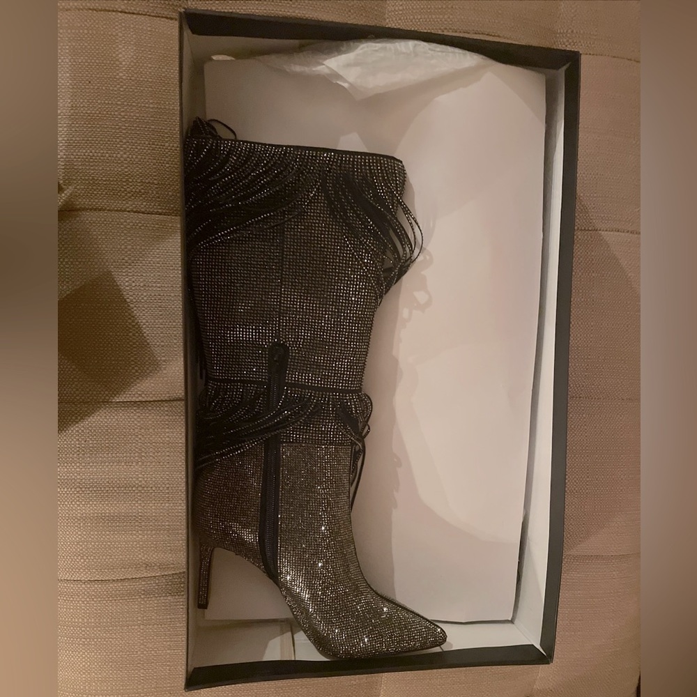 INC International Concepts Ishani Fringe Knee-High Boots Bling 8M